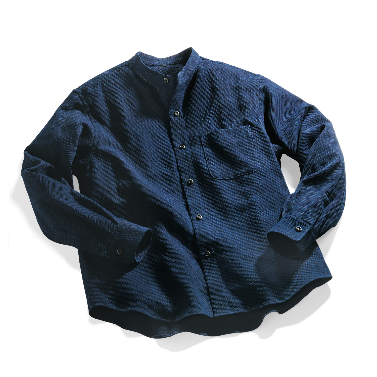 スイーツ柄 ブルー 1107 藍(粉染め)刺し子付き リネンシャツ(女性用L