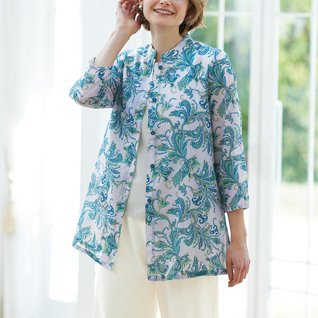 綿シルクプリントロングブラウス