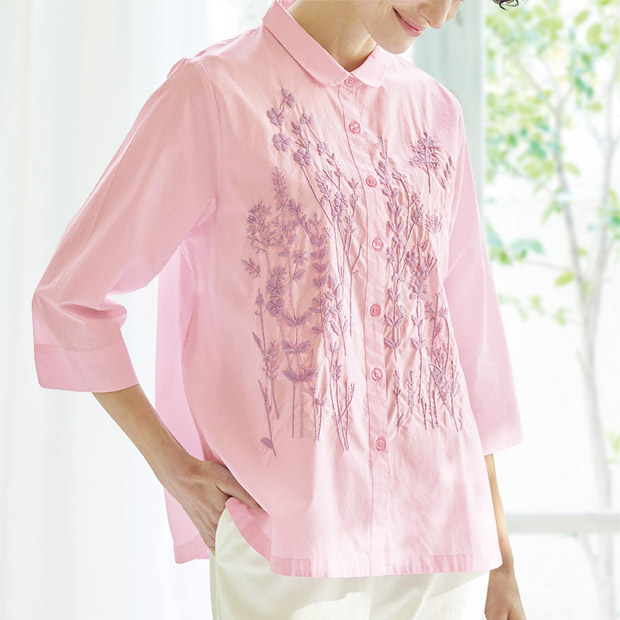 コットン手刺しゅうブラウス／野に咲く花