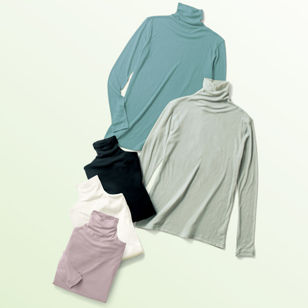 綿シフォンハイネック長袖プルオーバー