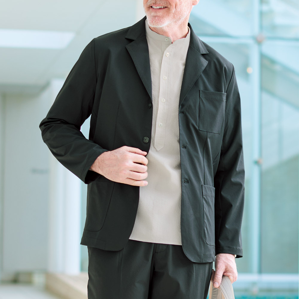 シアサッカー七分袖プルオーバーシャツ