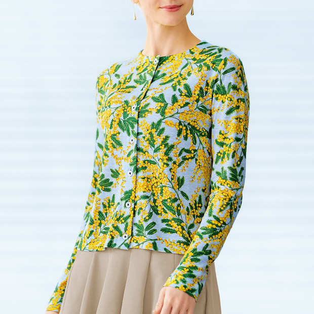 ミモザプリントカーディガン／当社限定