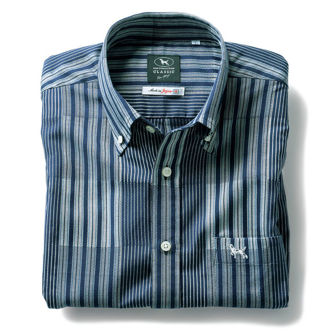 昼夜格子織りストライプ･長袖B.D.シャツ