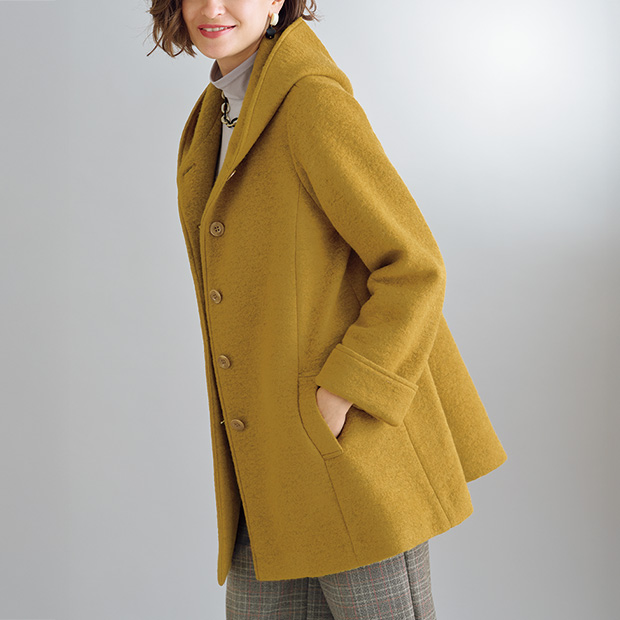 イタリア製生地フード付きハーフコート