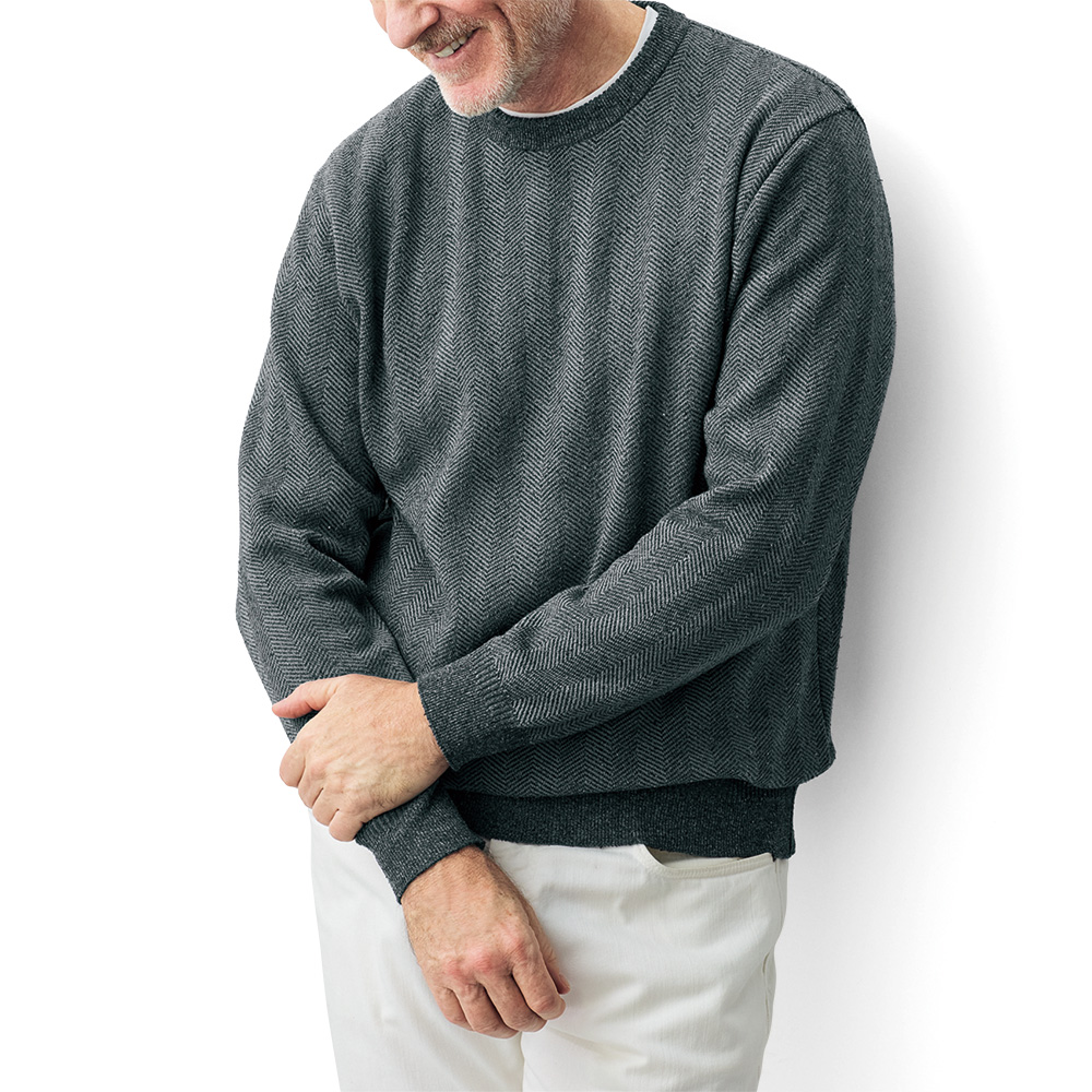 洗えるシルク混ニットツイード･クルーネックセーター