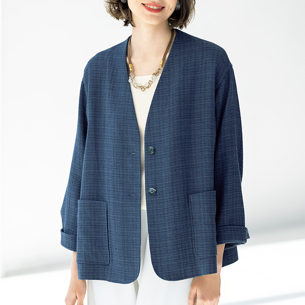 麻混ブッチャーシャンブレージャケット