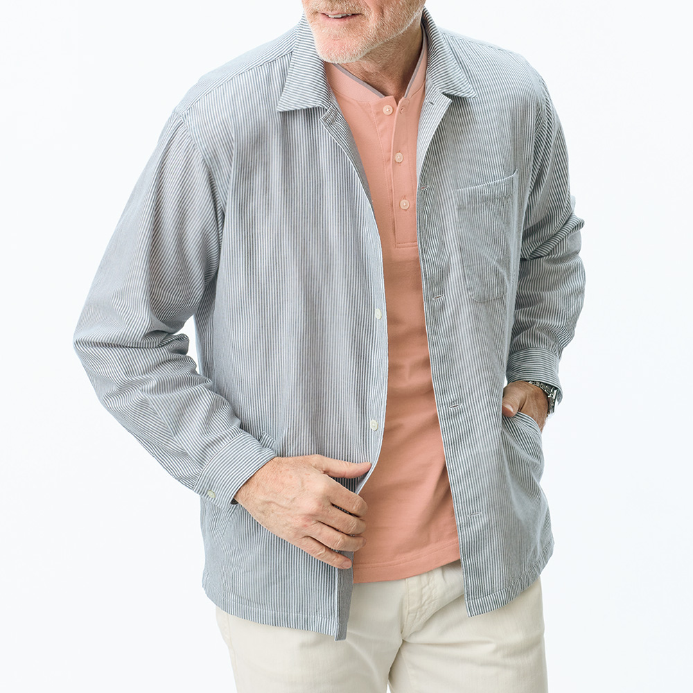 長袖コットンヘンリーネックシャツ/2色セット