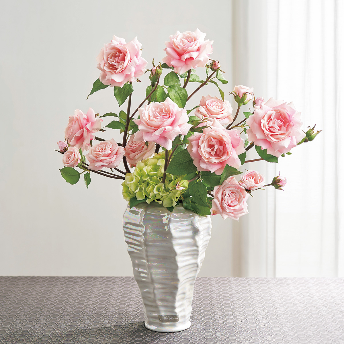 公式 新品 エミリオロバ ４２cm バラ ピンク ホワイト ガラス 造花 