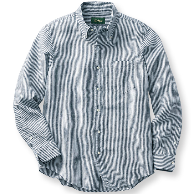 インディゴリネンストライプB.D.シャツ