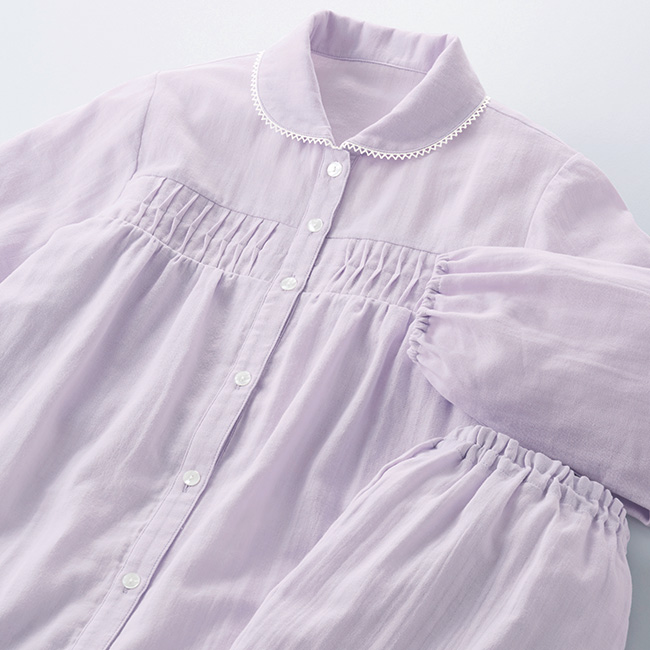 ふんわり柔らかダブルガーゼ胸元タックパジャマ