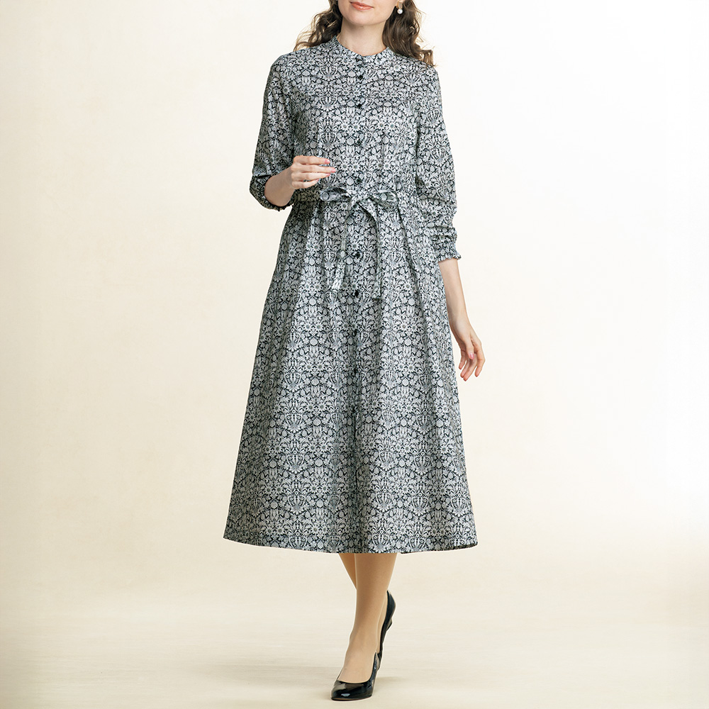 リバティプリント七分袖ワンピース