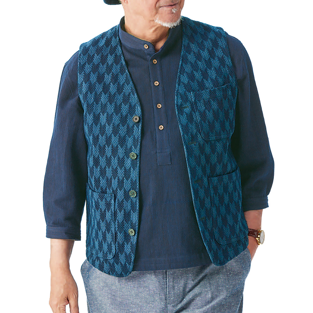 矢羽柄･文様刺し使いベスト