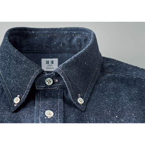 シルク混ネップデニム･本前立て長袖シャツ