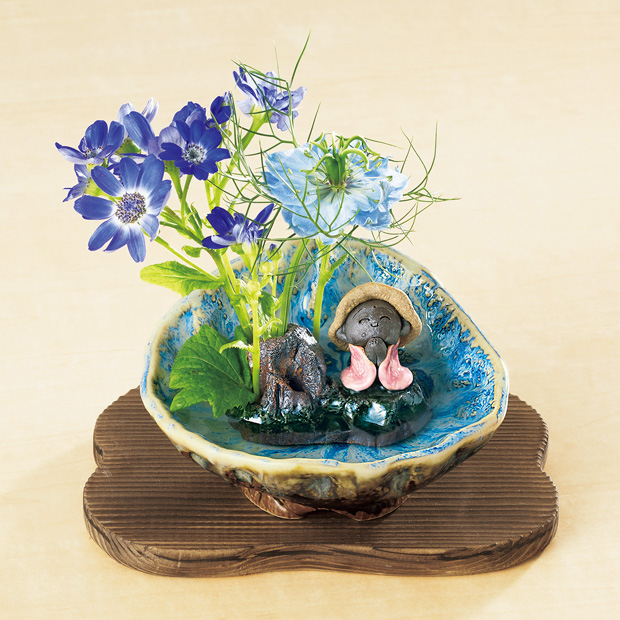 陶製／お地蔵さんの剣山と花生けのセット