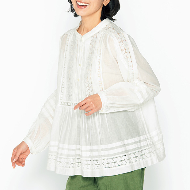 レース使いカディコットンブラウス