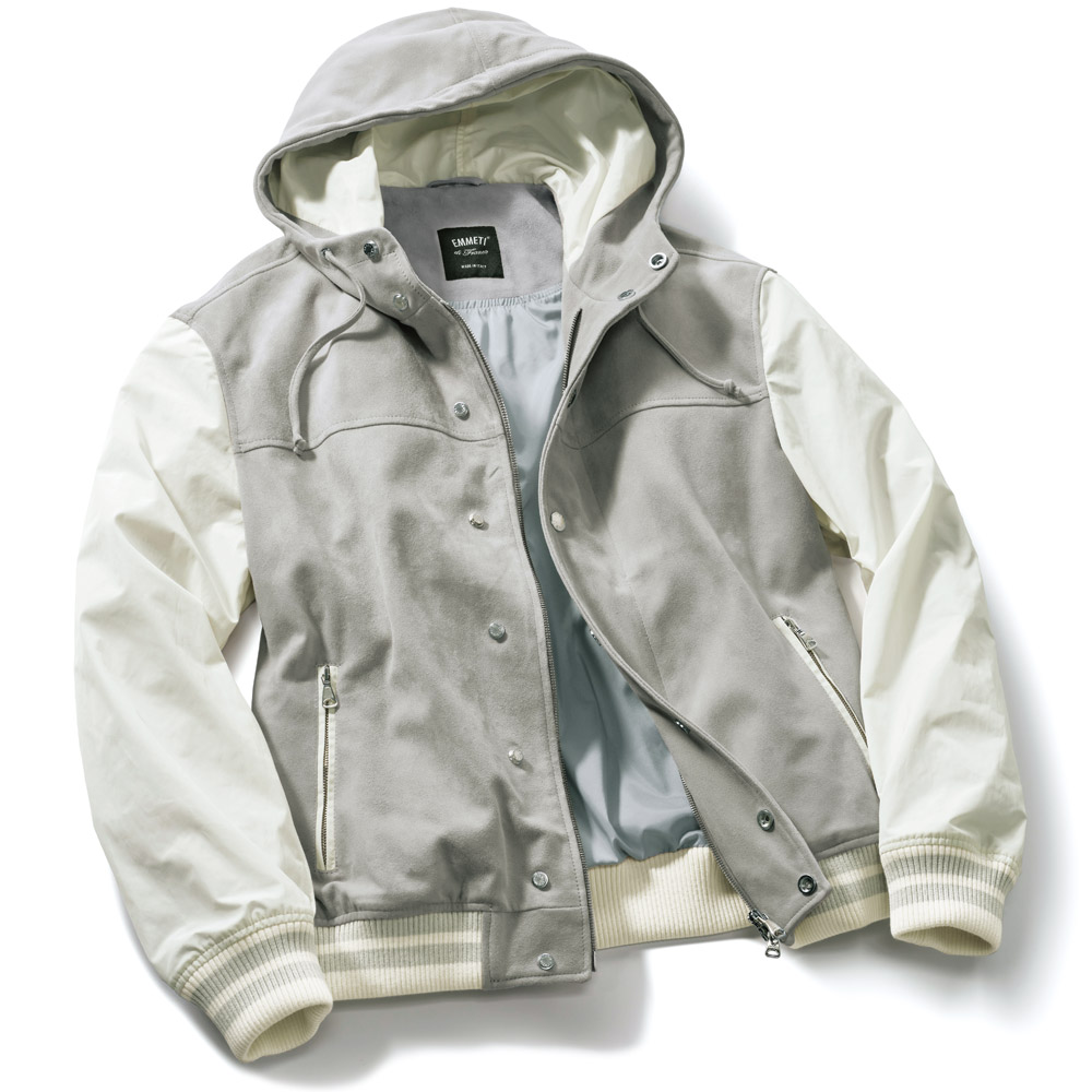 フーデッドレザーコンビブルゾン