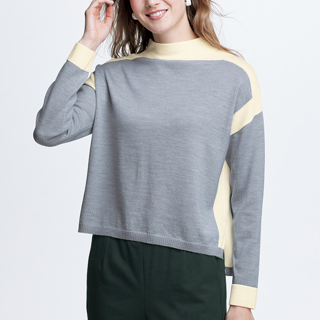 バイカラー･ボトルネックプルオーバー