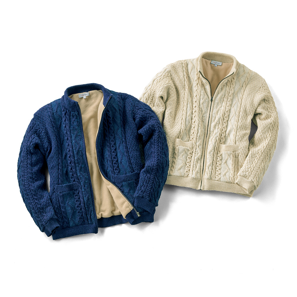 アルパカ混ケーブル編みカーディガン／男女兼用