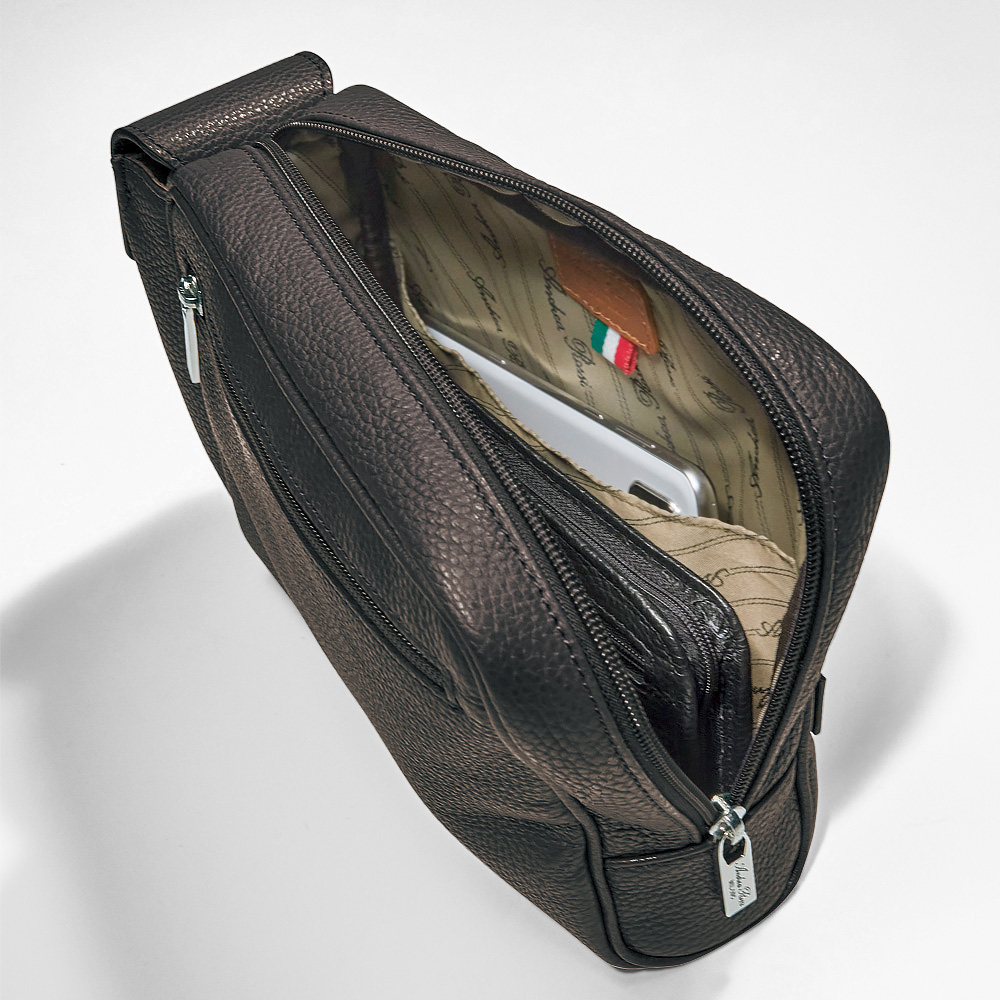 アンドレア・ロッシ 眼鏡ポケット付き・レザークラッチバッグ