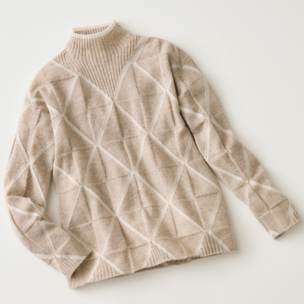 カシミヤダイヤ柄インターシャプルオーバー