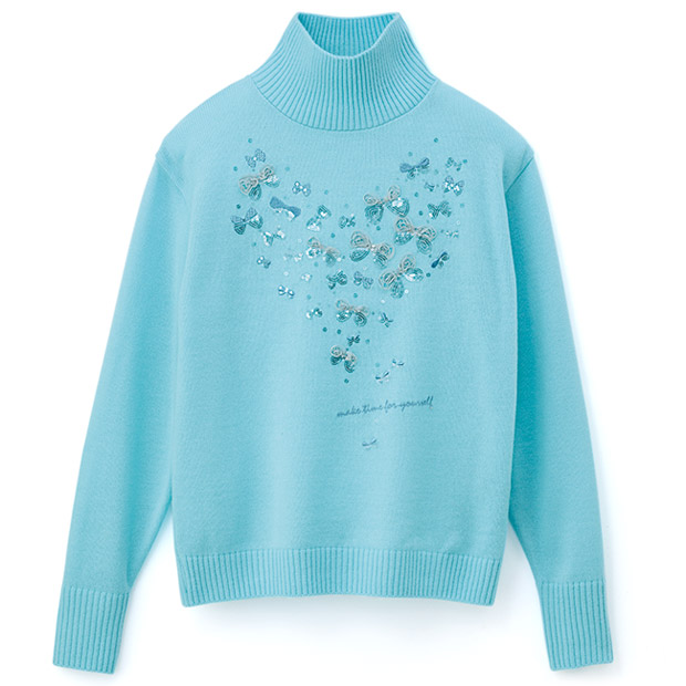 モチーフ刺しゅうハイネックプルオーバー