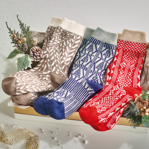 コットンウール混ソックス/3柄セット