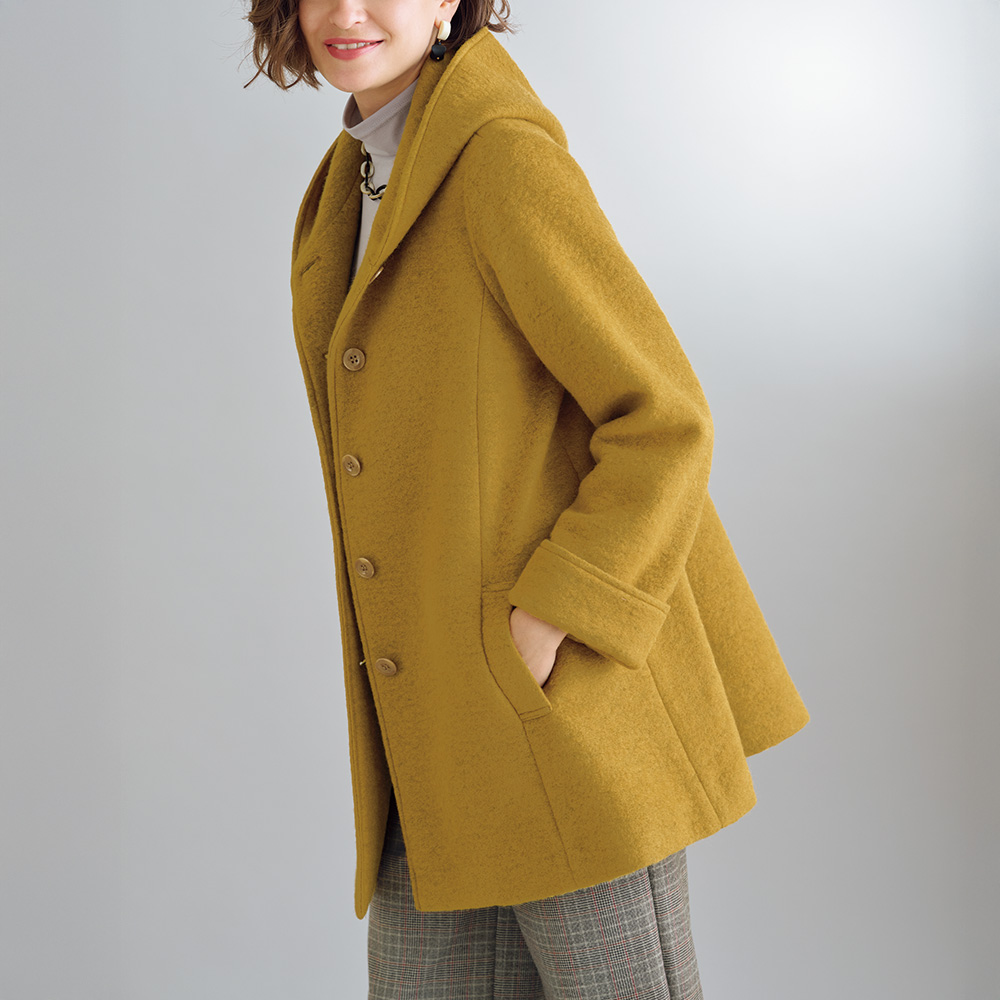 イタリア製生地フード付きハーフコート