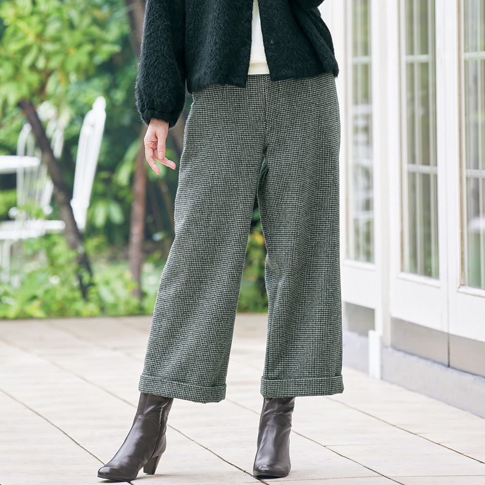 千鳥柄八分丈ワイドパンツ