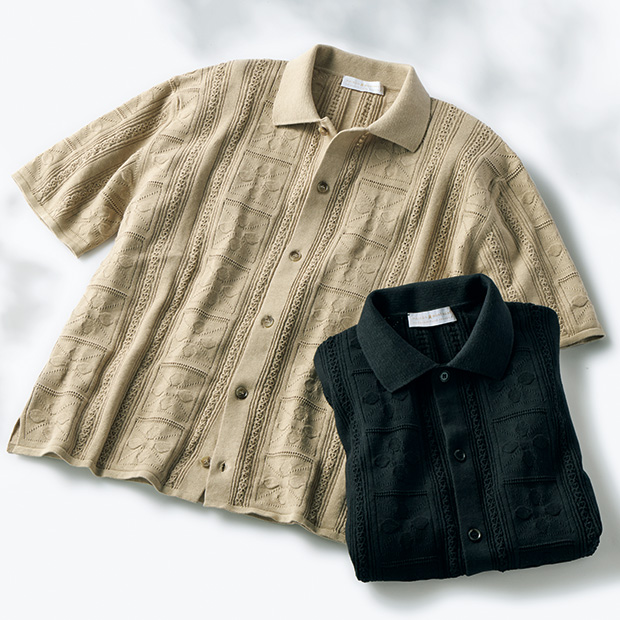 クローバー柄ニットシャツ