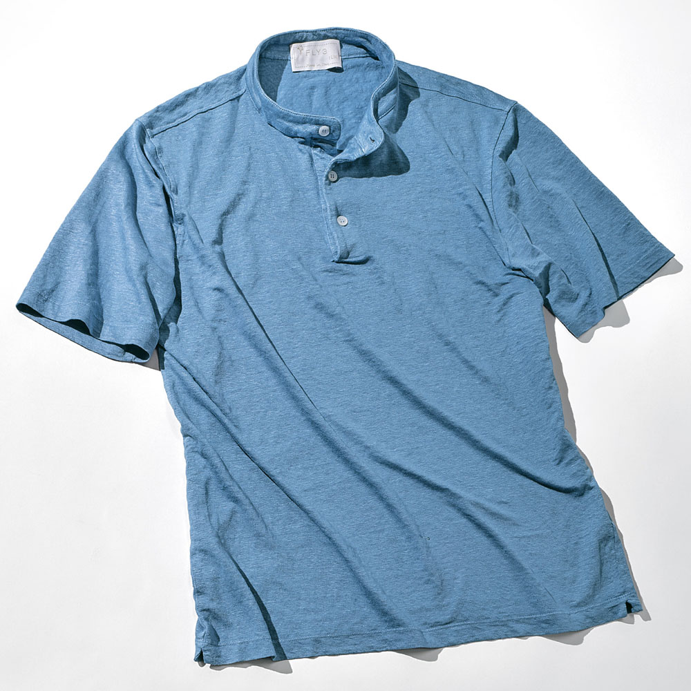 リネンストレッチヘンリーネックTシャツ