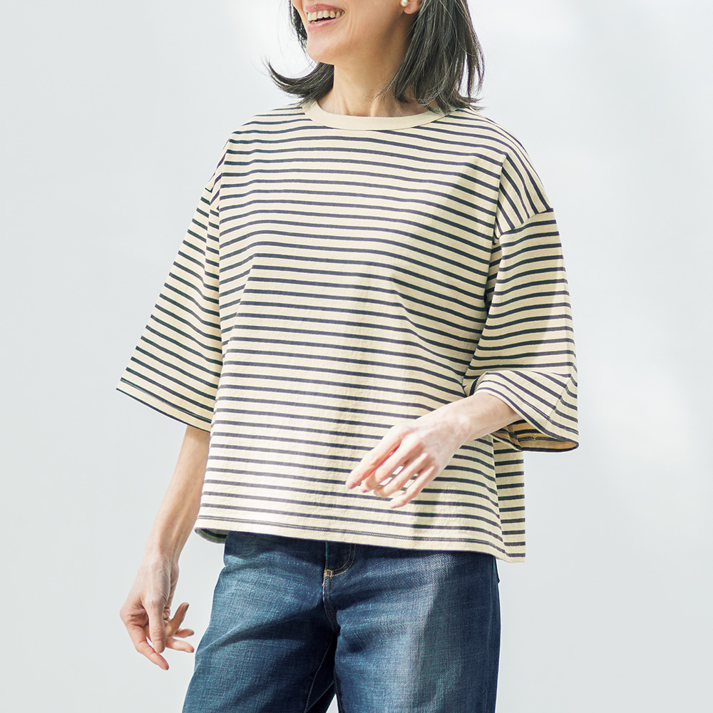 丸胴編みコットンプルオーバー