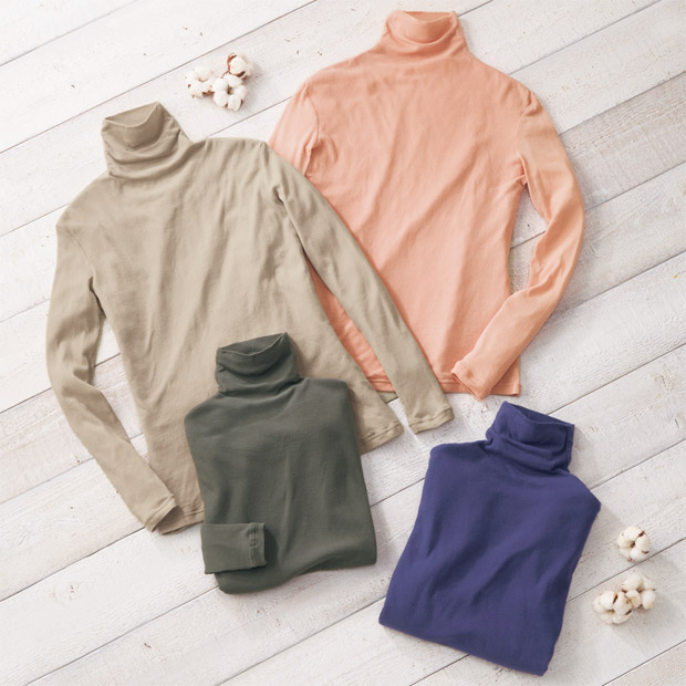 綿シフォン･ハイネックプルオーバー／長袖