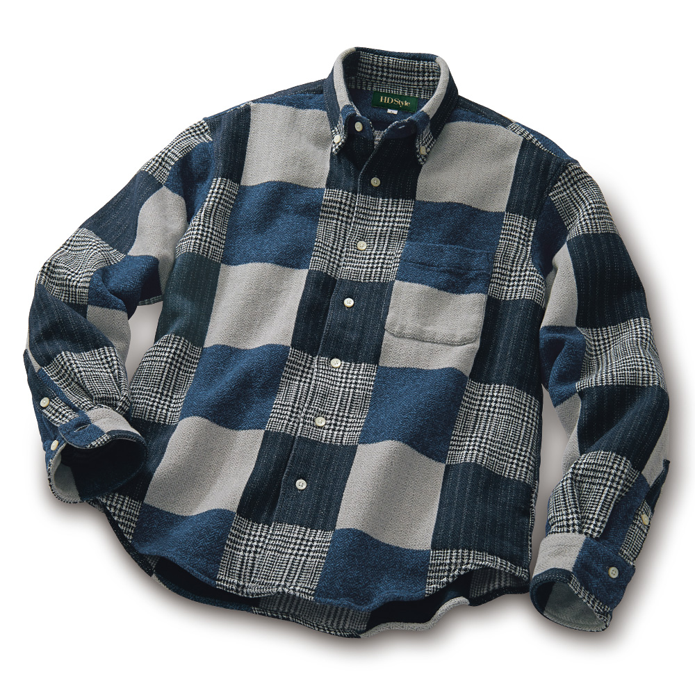 両面起毛･パッチワーク風B.D.シャツ