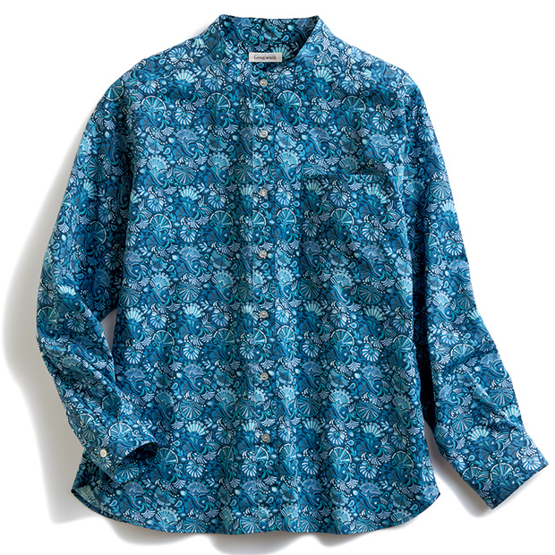 リバティプリントバンドカラーシャツ