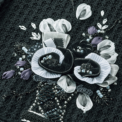 手刺しゅう入りノーカラージャケット／花かご