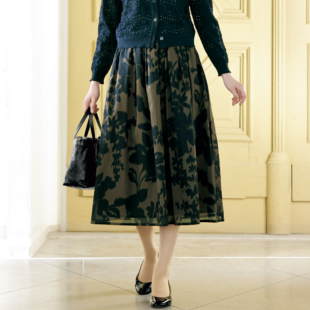 イタリア製生地花ぼかしプリントスカート