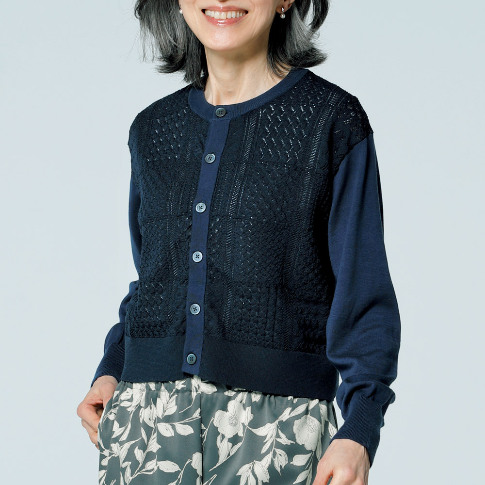 パッチワーク柄･透かし編み使いカーディガン