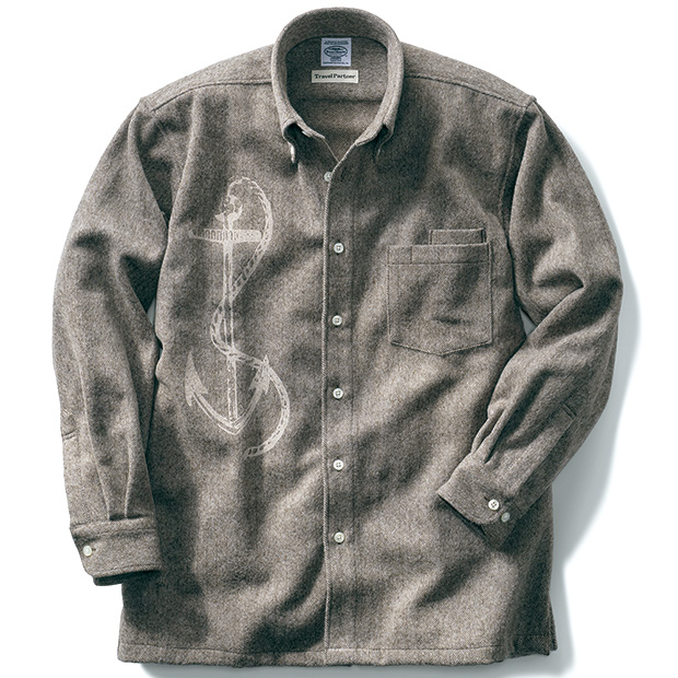 洗えるウール混･アンカーモチーフへリンボーンシャツ