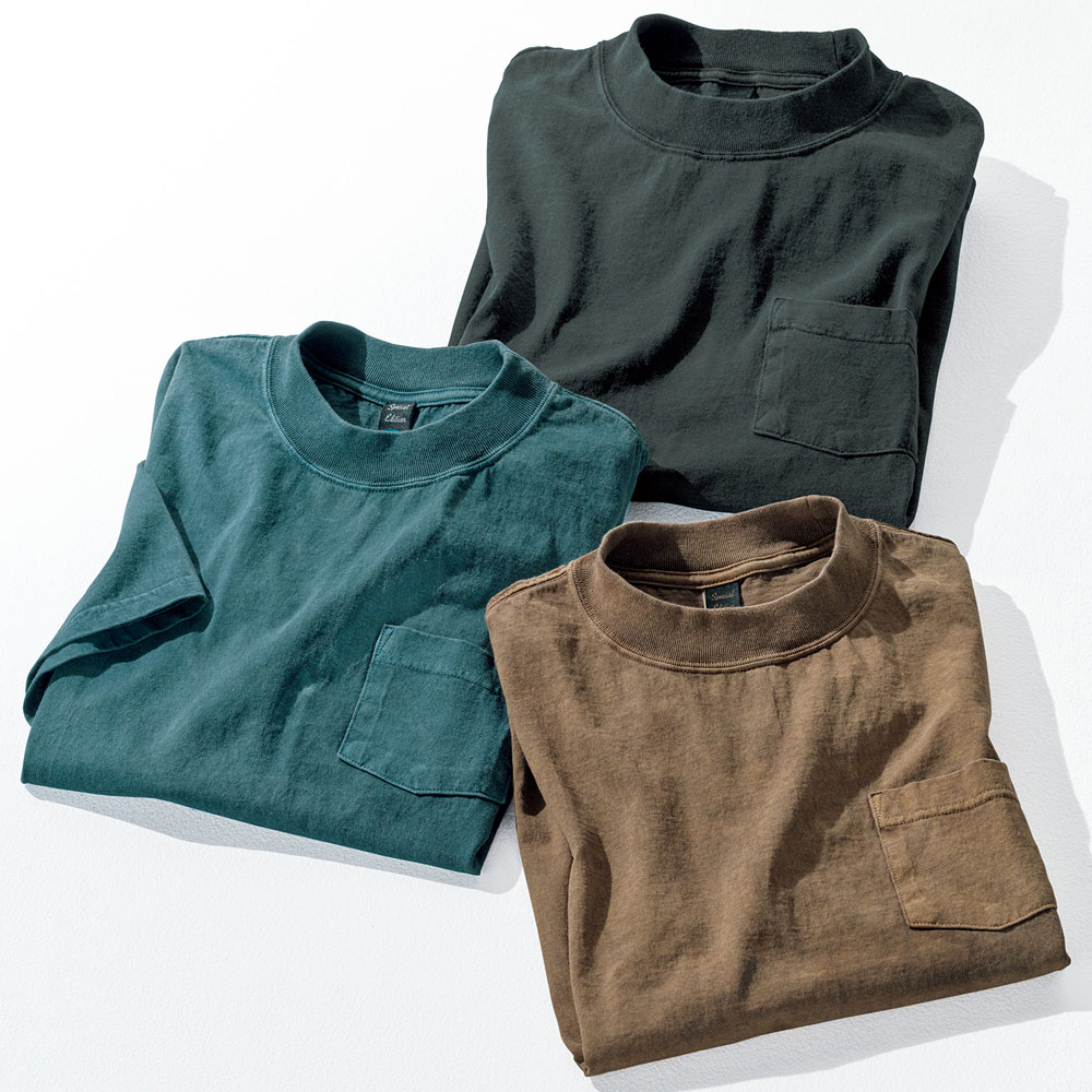 米綿ミッドネック半袖Tシャツ