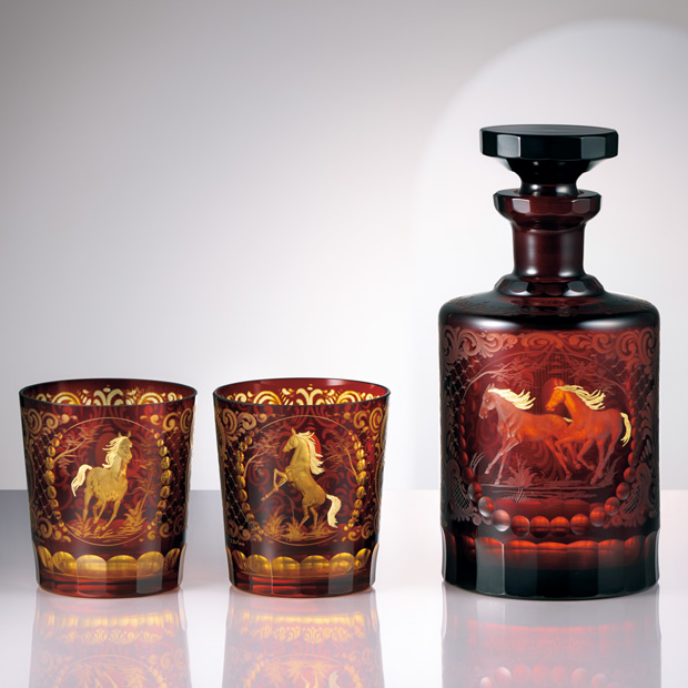 デカンタ･ロックグラスペアセット「金色の駿馬」