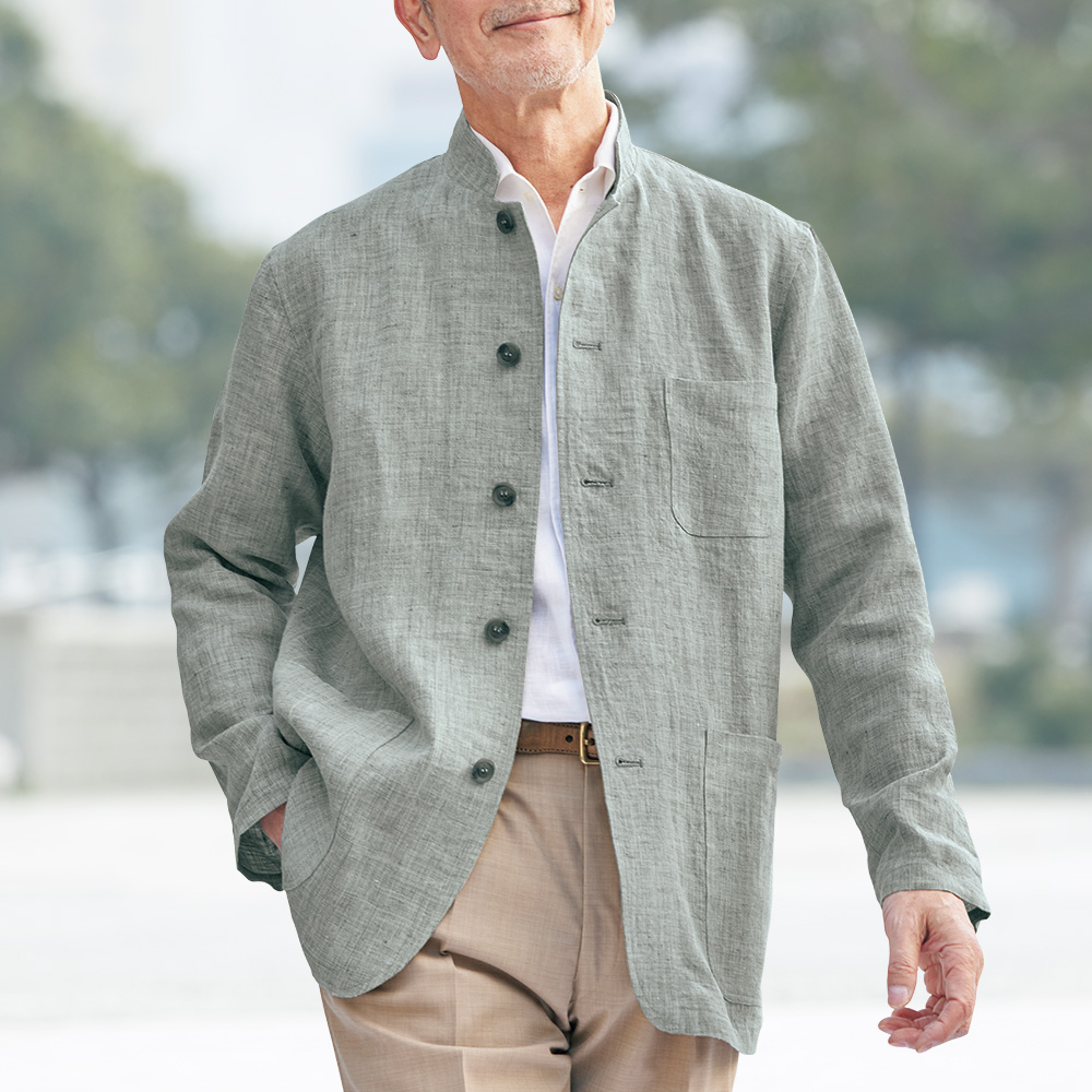 洗えるリネン･清涼マオカラージャケット