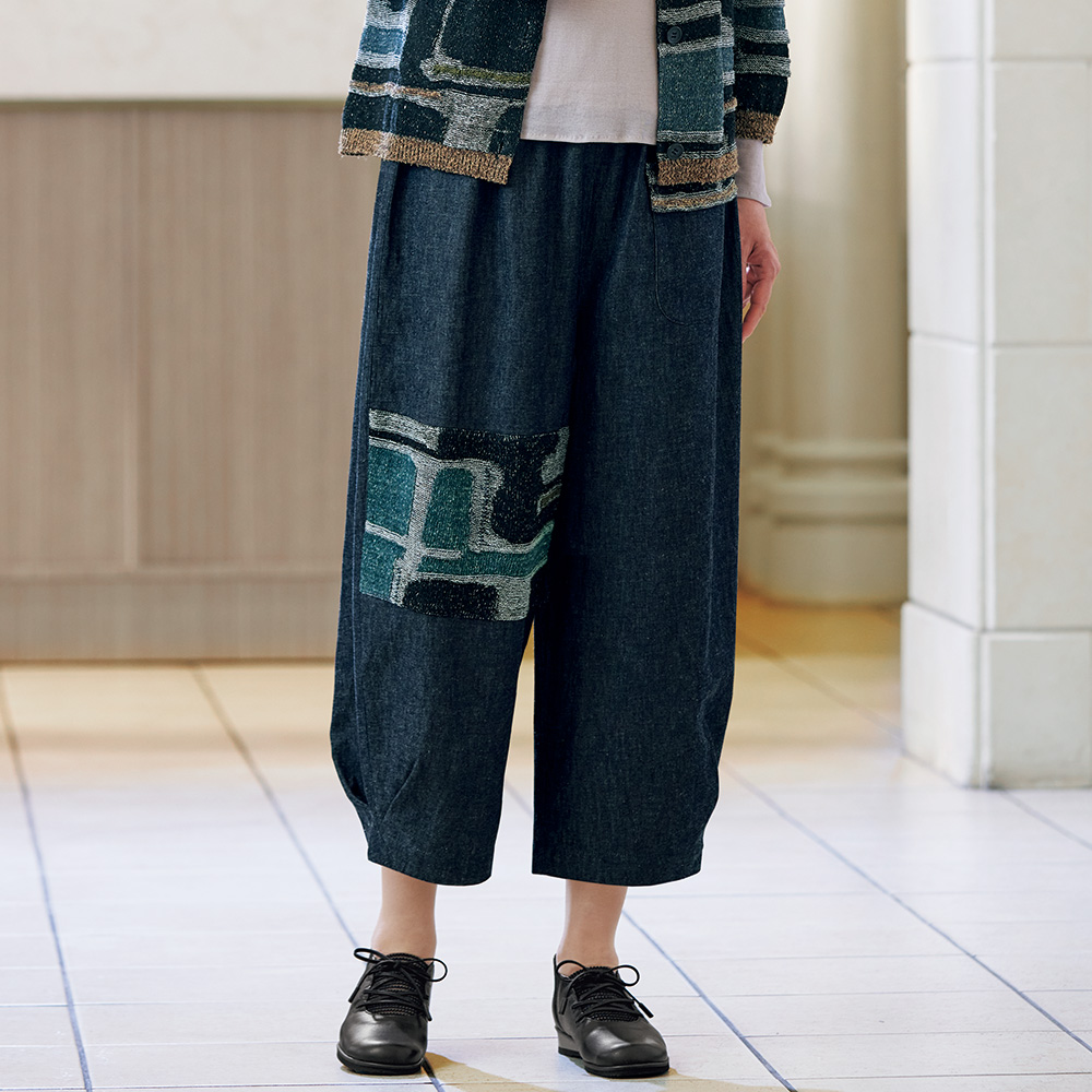 ニット使い綿麻デニムパンツ