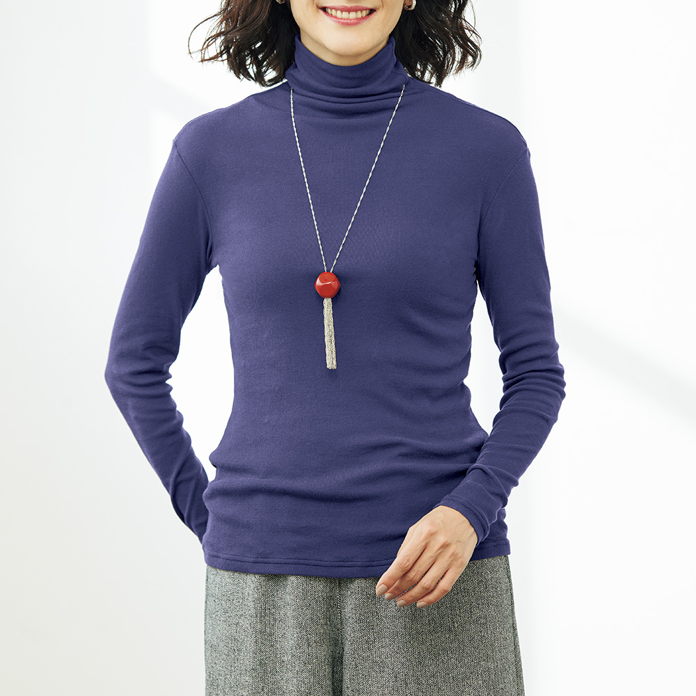 綿シフォン・ハイネックプルオーバー/長袖