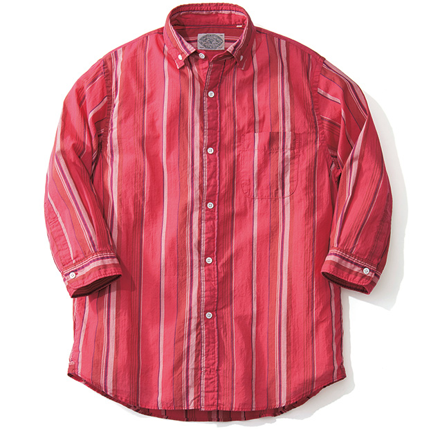播州織綿ローン素材の七分袖シャツ