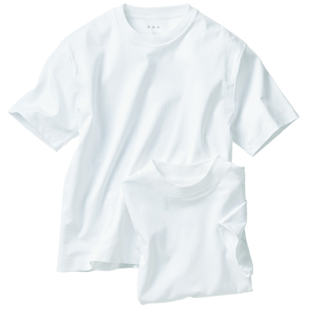 モックネック＆クルーネックTシャツ／同色2枚セット