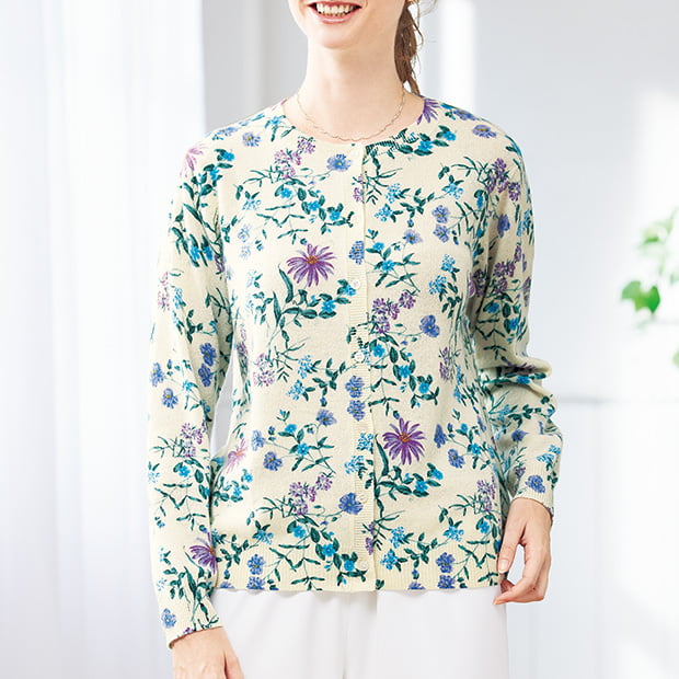 カシミヤプリントカーディガン