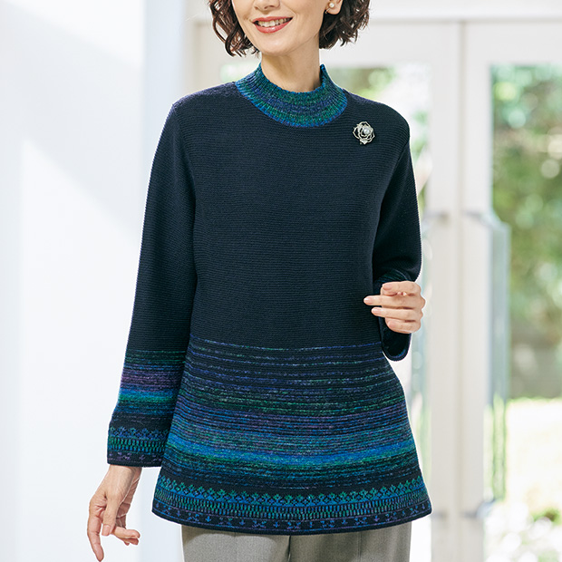 絣糸を使ったニットチュニック