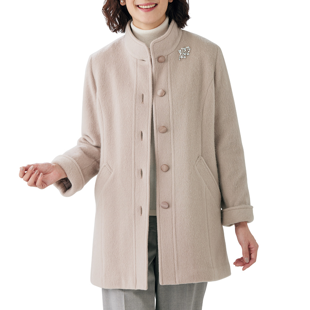 裏地キルティングアルパカ混コート