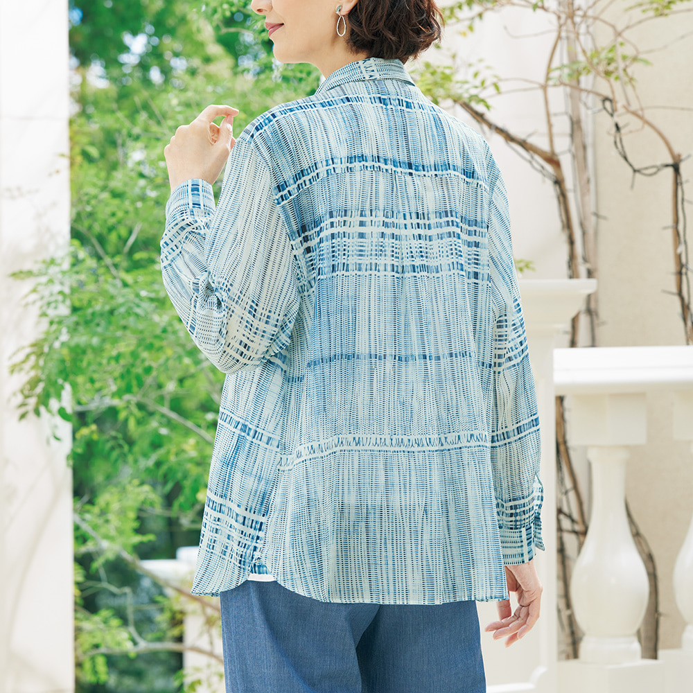 天然藍長板染めシャツ