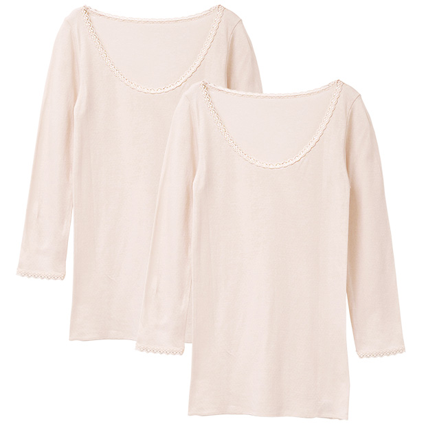 スーピマ綿ガーゼ八分袖シャツ／2枚組